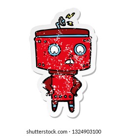 distressed sticker of a cartoon robot