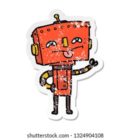 distressed sticker of a cartoon robot