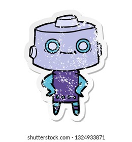 distressed sticker of a cartoon robot