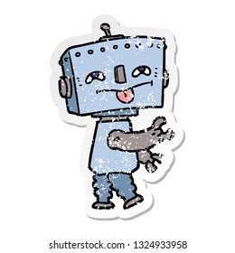 distressed sticker of a cartoon robot
