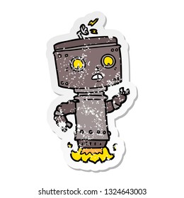 pegatina angustiada de un robot de caricatura que se mantiene inmóvil
