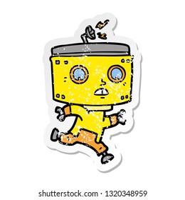 distressed sticker of a cartoon robot running