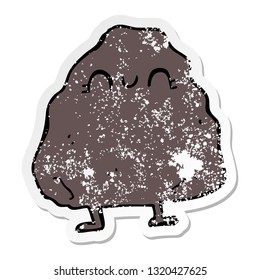 distressed sticker of a cartoon rock