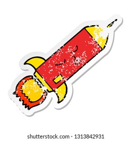 bedrückter Aufkleber einer Cartoon-Rakete