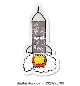 distressed sticker of a cartoon rocket