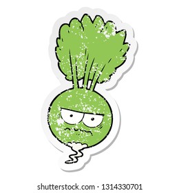 distressed sticker of a cartoon root vegetable