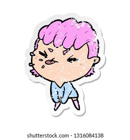 distressed sticker of a cartoon rude girl