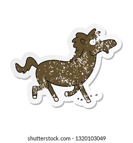 distressed sticker of a cartoon running horse