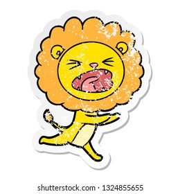 distressed sticker of a cartoon running lion