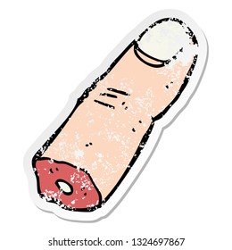 distressed sticker of a cartoon severed finger