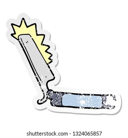 distressed sticker of a cartoon sharp razor