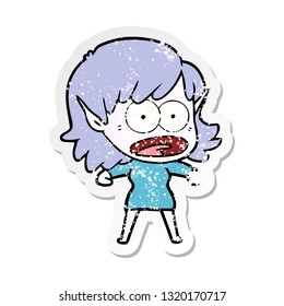 distressed sticker of a cartoon shocked elf girl