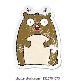 distressed sticker of a cartoon shocked ground hog