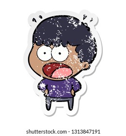distressed sticker of a cartoon shocked man