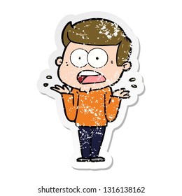 distressed sticker of a cartoon shocked man