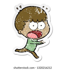 distressed sticker of a cartoon shocked man