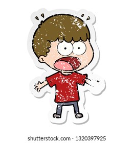 distressed sticker of a cartoon shocked man