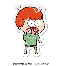 distressed sticker of a cartoon shocked man