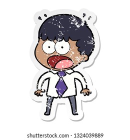 distressed sticker of a cartoon shocked man in shirt and tie