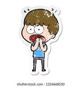 distressed sticker of a cartoon shocked man