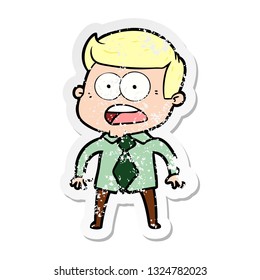 distressed sticker of a cartoon shocked man