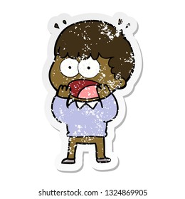 distressed sticker of a cartoon shocked man