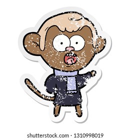 distressed sticker of a cartoon shocked monkey