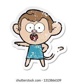 distressed sticker of a cartoon shocked monkey