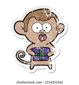 distressed sticker of a cartoon shocked monkey