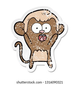 distressed sticker of a cartoon shocked monkey