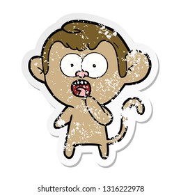 distressed sticker of a cartoon shocked monkey
