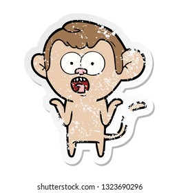 distressed sticker of a cartoon shocked monkey