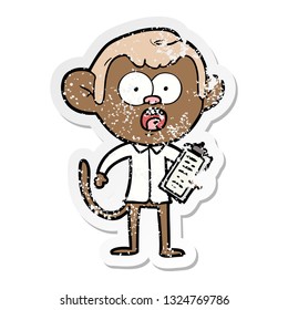 distressed sticker of a cartoon shocked monkey