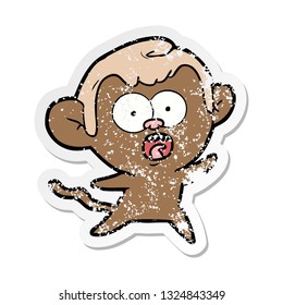 distressed sticker of a cartoon shocked monkey