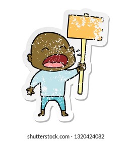 distressed sticker of a cartoon shouting bald man