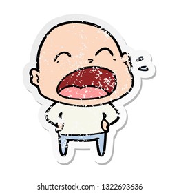 distressed sticker of a cartoon shouting bald man