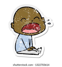 distressed sticker of a cartoon shouting bald man