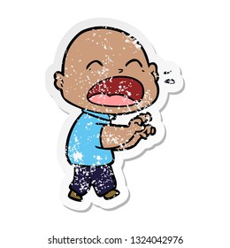 distressed sticker of a cartoon shouting bald man