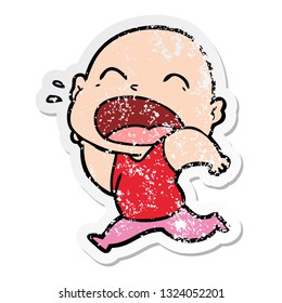 distressed sticker of a cartoon shouting bald man