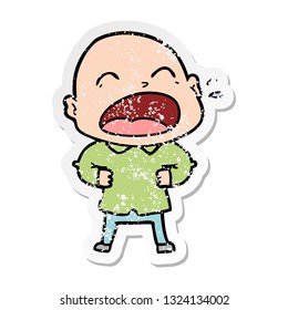 distressed sticker of a cartoon shouting bald man