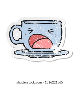 distressed sticker of a cartoon shouting tea cup