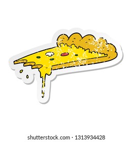 distressed sticker of a cartoon slice of pizza
