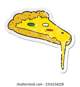 distressed sticker of a cartoon slice of pizza