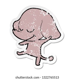 distressed sticker of a cartoon smiling elephant