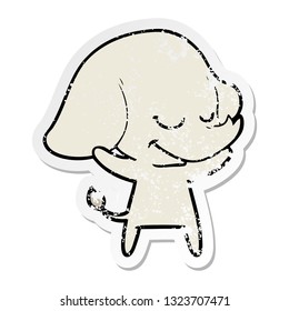 distressed sticker of a cartoon smiling elephant