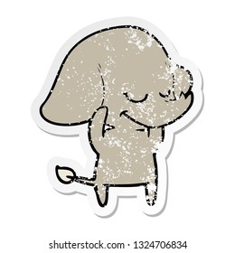 distressed sticker of a cartoon smiling elephant