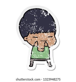 distressed sticker of a cartoon smug boy
