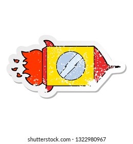 distressed sticker of a cartoon space rocket