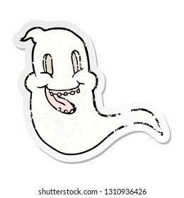 distressed sticker of a cartoon spooky ghost