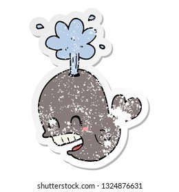 distressed sticker of a cartoon spouting whale